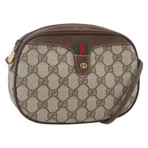 Authentic GUCCI GG Supreme Web Sherry Line Shoulder Bag PVC Beige Gold